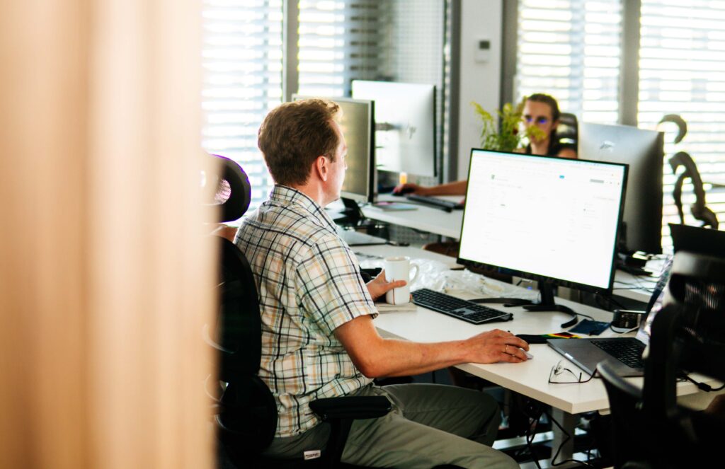 People working at the riwers office